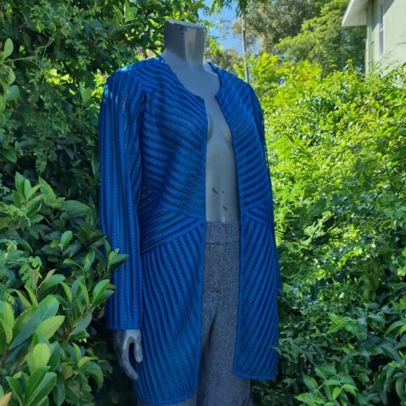 Chico's Travelers Collection Ladies Stylish See-Tru Blue Travelers Coat/Cardigan - Picture 5 of 17